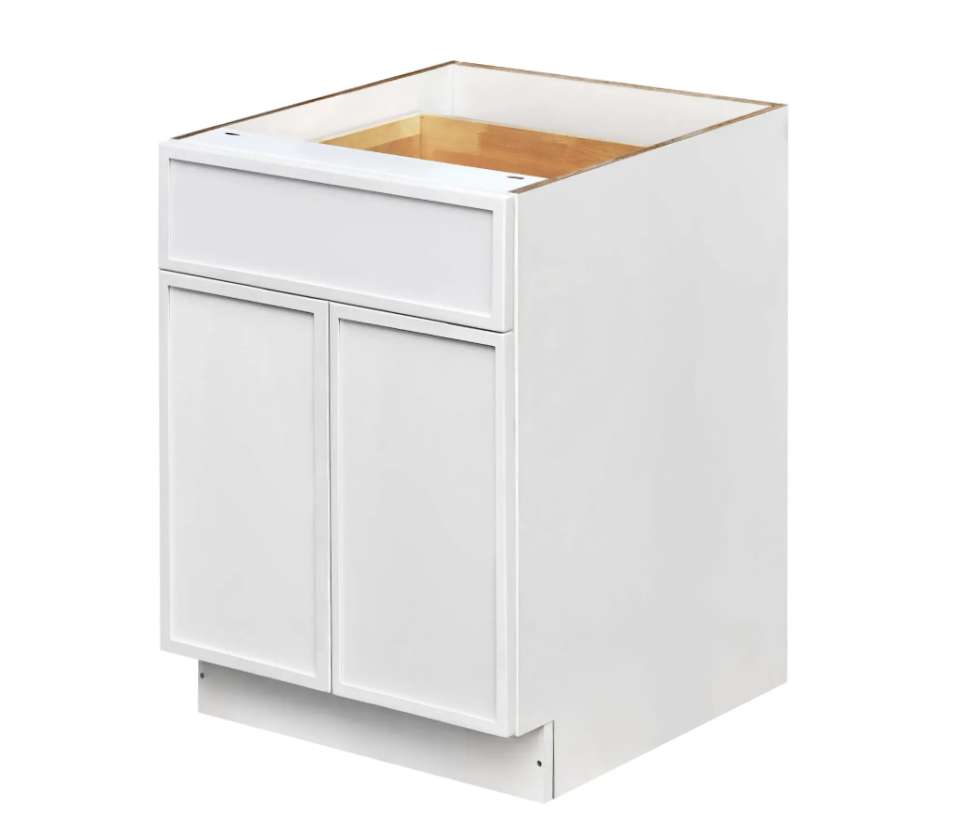 Slim White Shaker - 27"W Standard Base Cabinet 2-Doors 1-Drawer 1-Adjustable Shelf