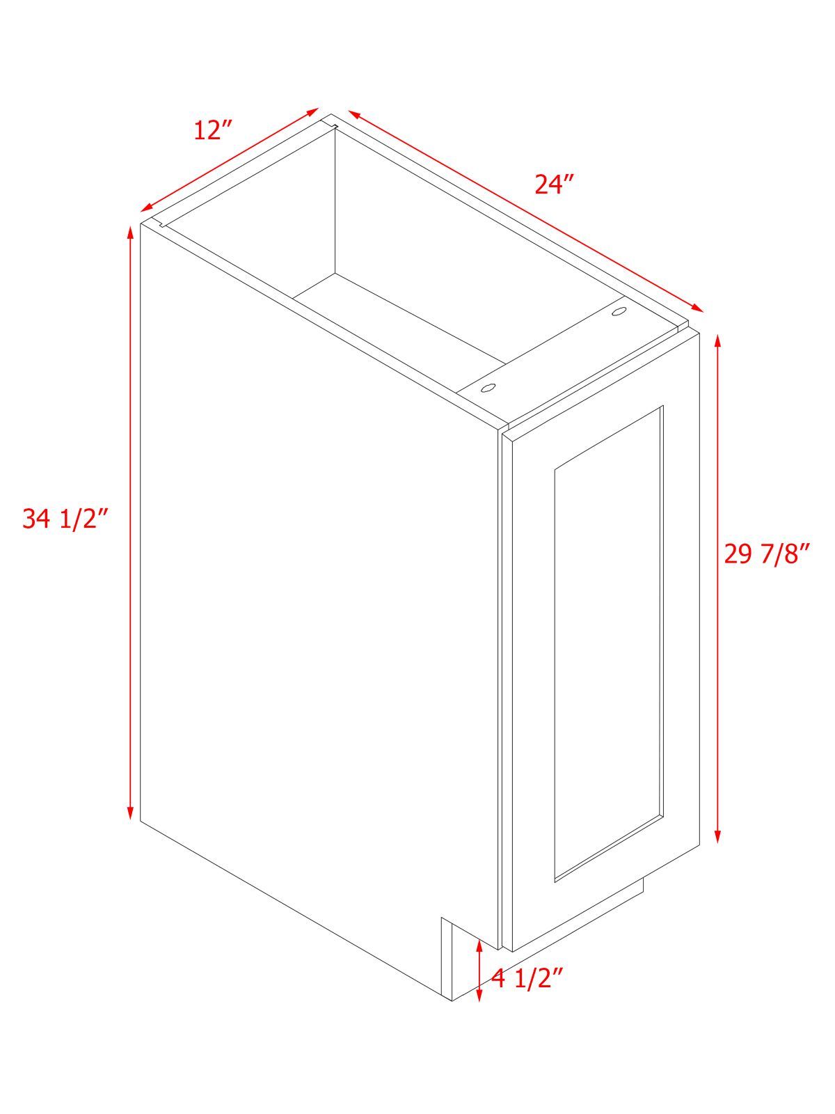White Box Gray Shaker - 12"W Standard Base Cabinet 1-Door 1-Adjustable shelf