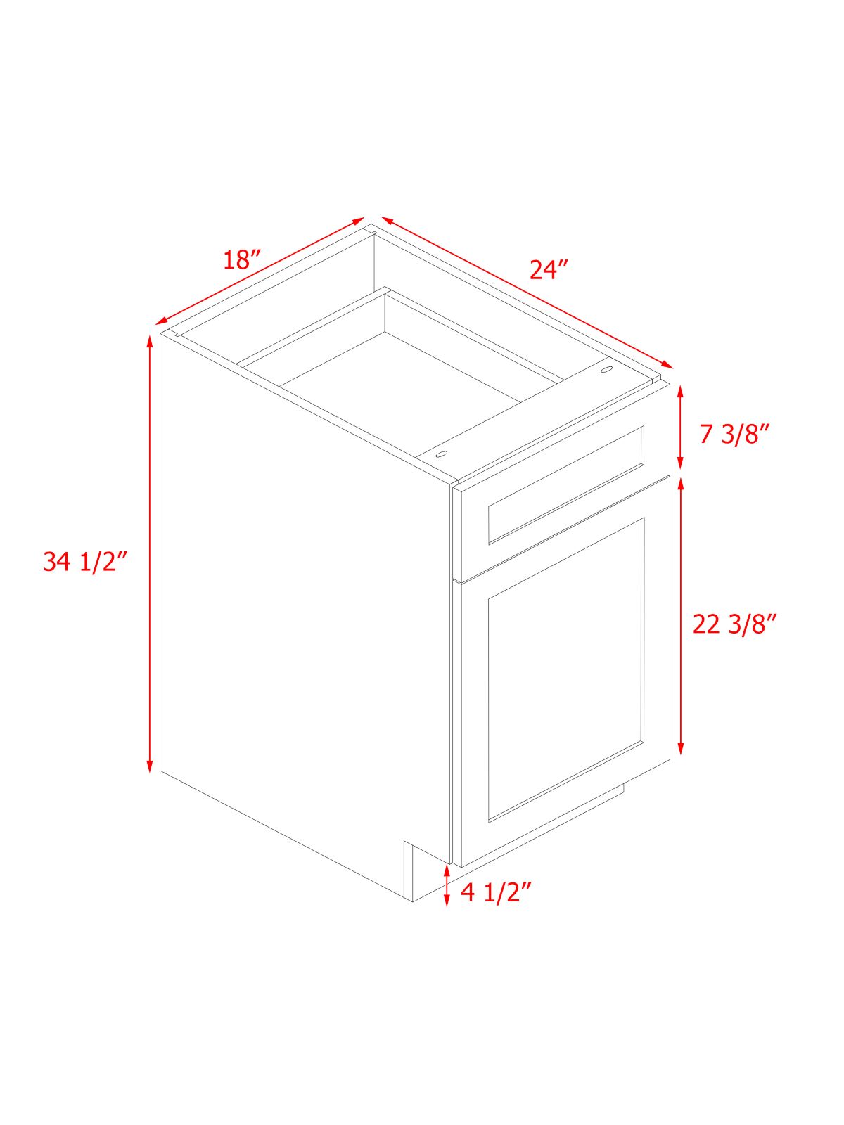 White Box Gray Shaker - 18"W Standard Base Cabinet 1-Door 1-Drawer 1-Adjustable Shelf