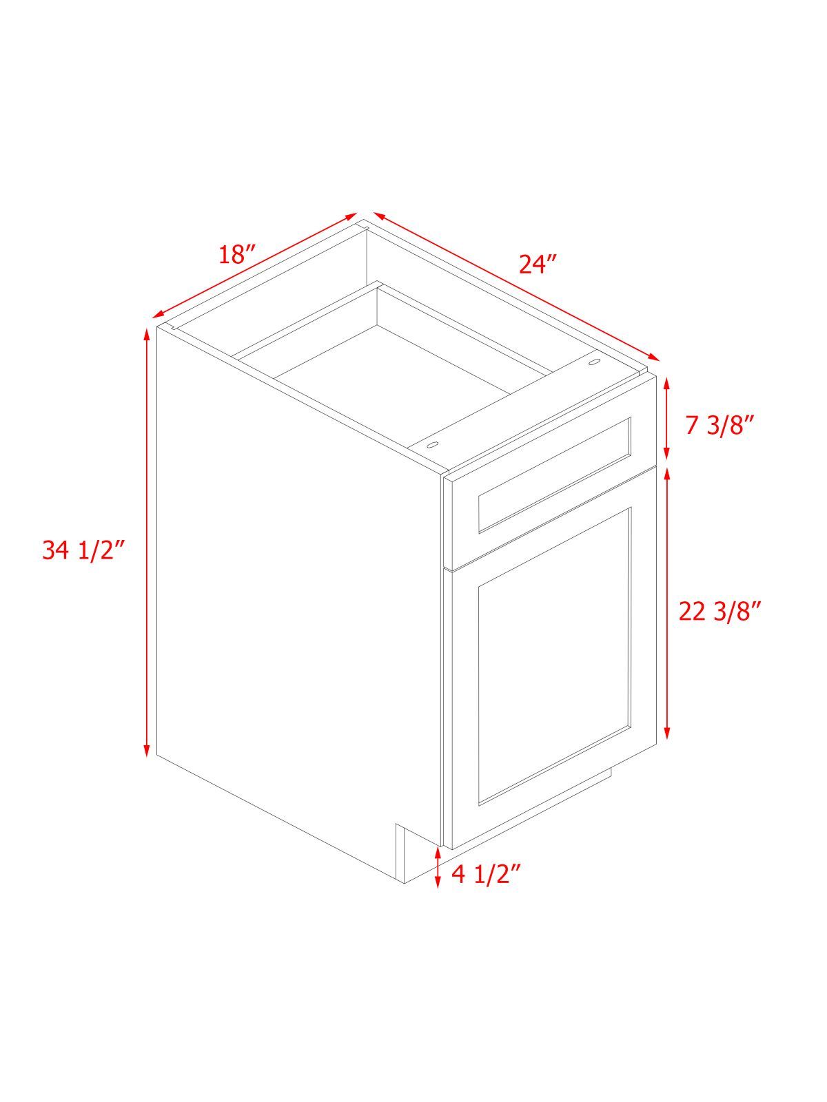 White Box Gray Shaker - 18"W Standard Base Cabinet 1-Door 1-Drawer 1-Adjustable Shelf