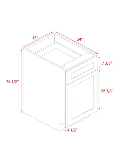 White Box Gray Shaker - 18"W Standard Base Cabinet 1-Door 1-Drawer 1-Adjustable Shelf