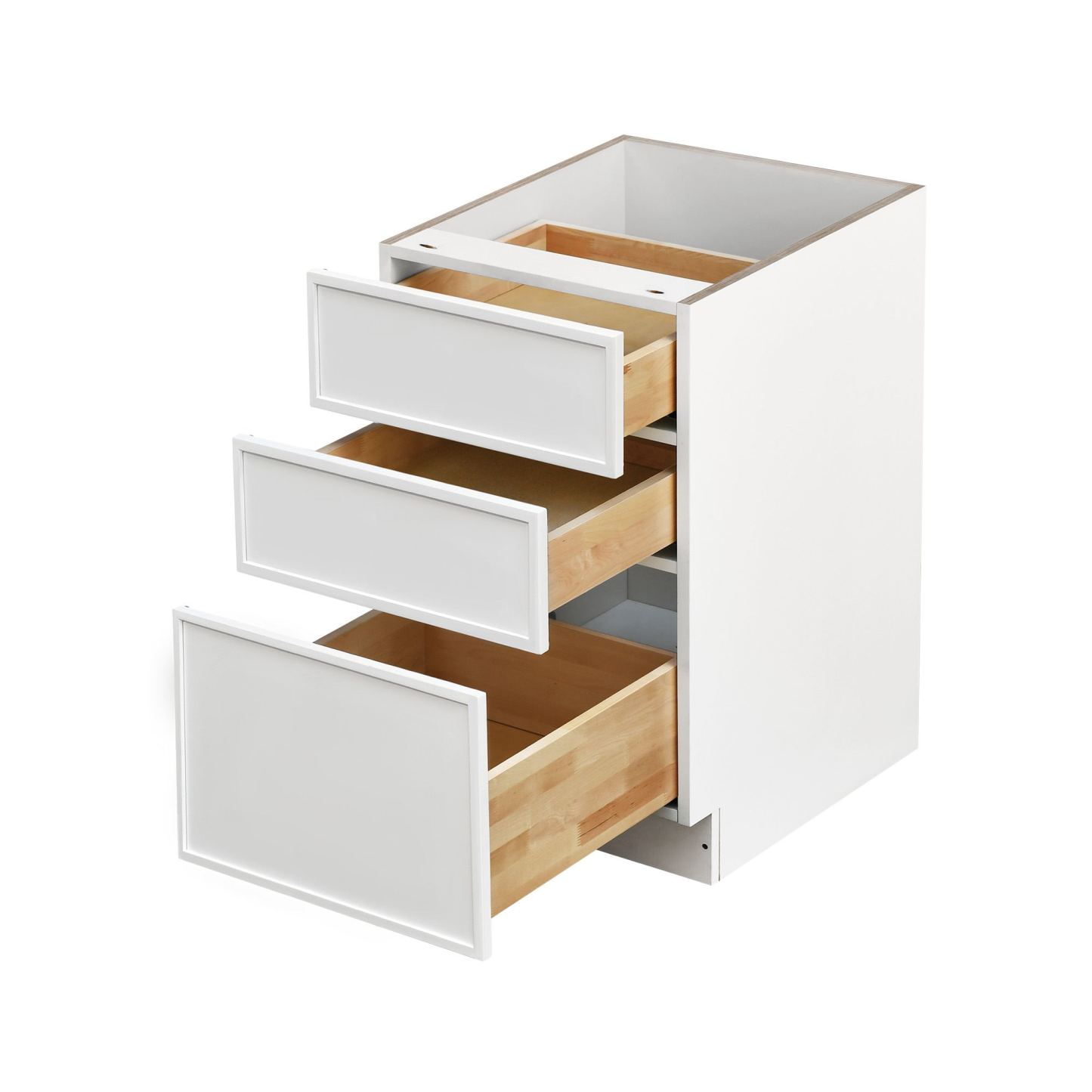 Slim White Shaker - 18"W Drawer Base Cabinet 3-Drawers