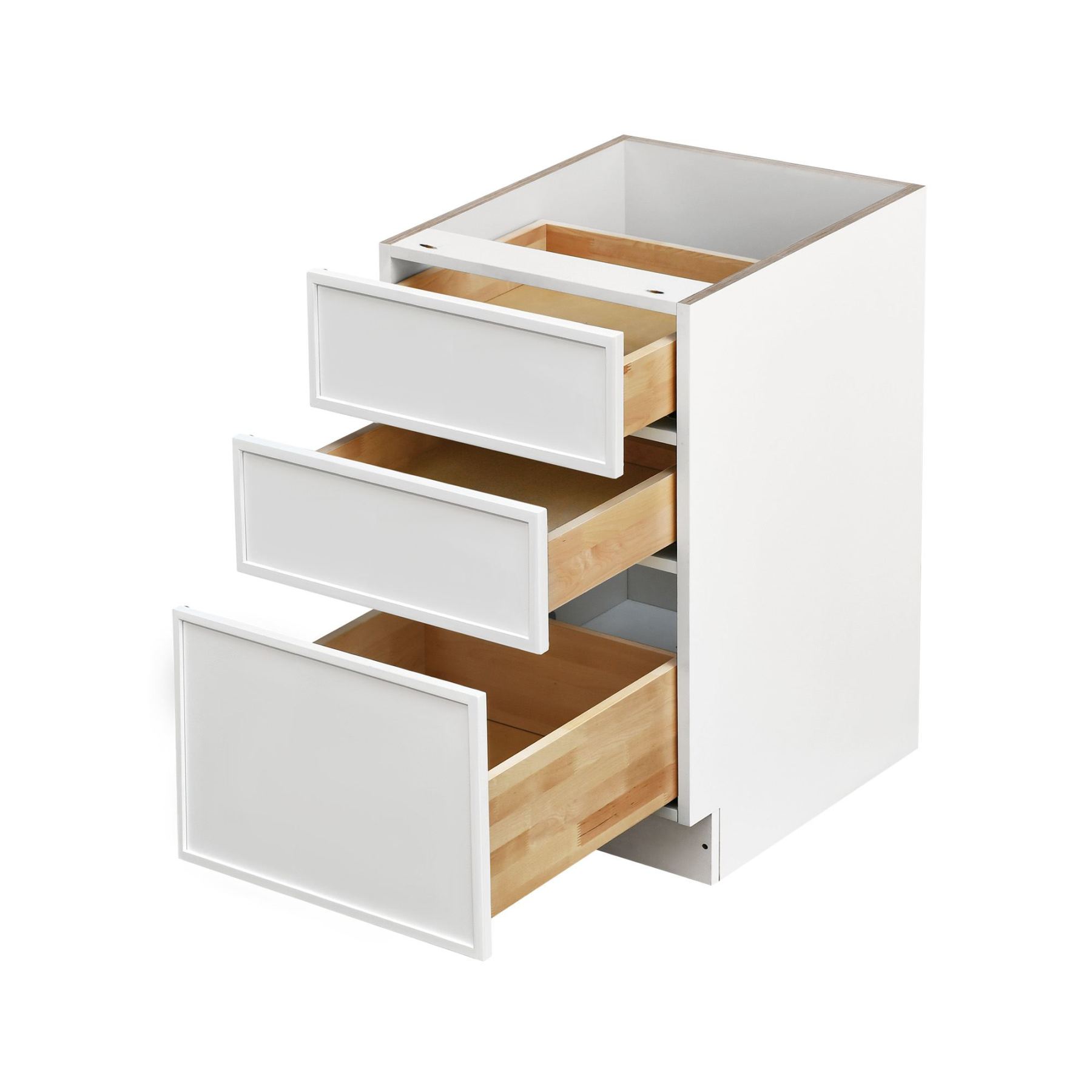 Slim White Shaker - 18"W Drawer Base Cabinet 3-Drawers