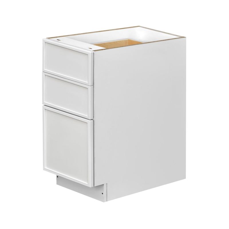 Slim White Shaker - 15"W Drawer Base Cabinet 3-Drawers