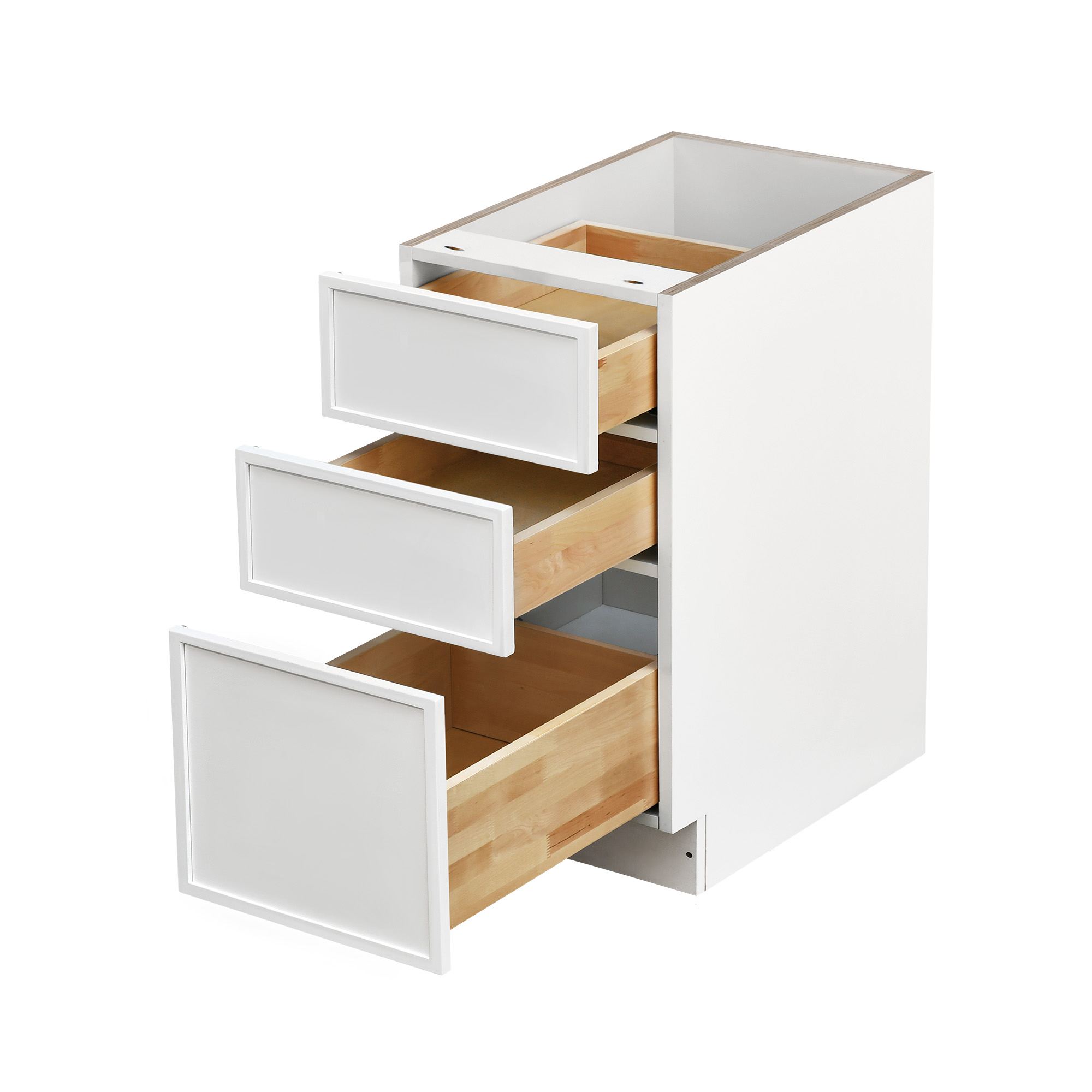 Slim White Shaker - 15"W Drawer Base Cabinet 3-Drawers