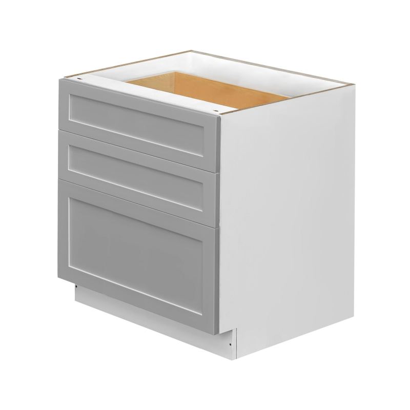 White Box Gray Shaker - 36"W Drawer Base Cabinet 3-Drawers