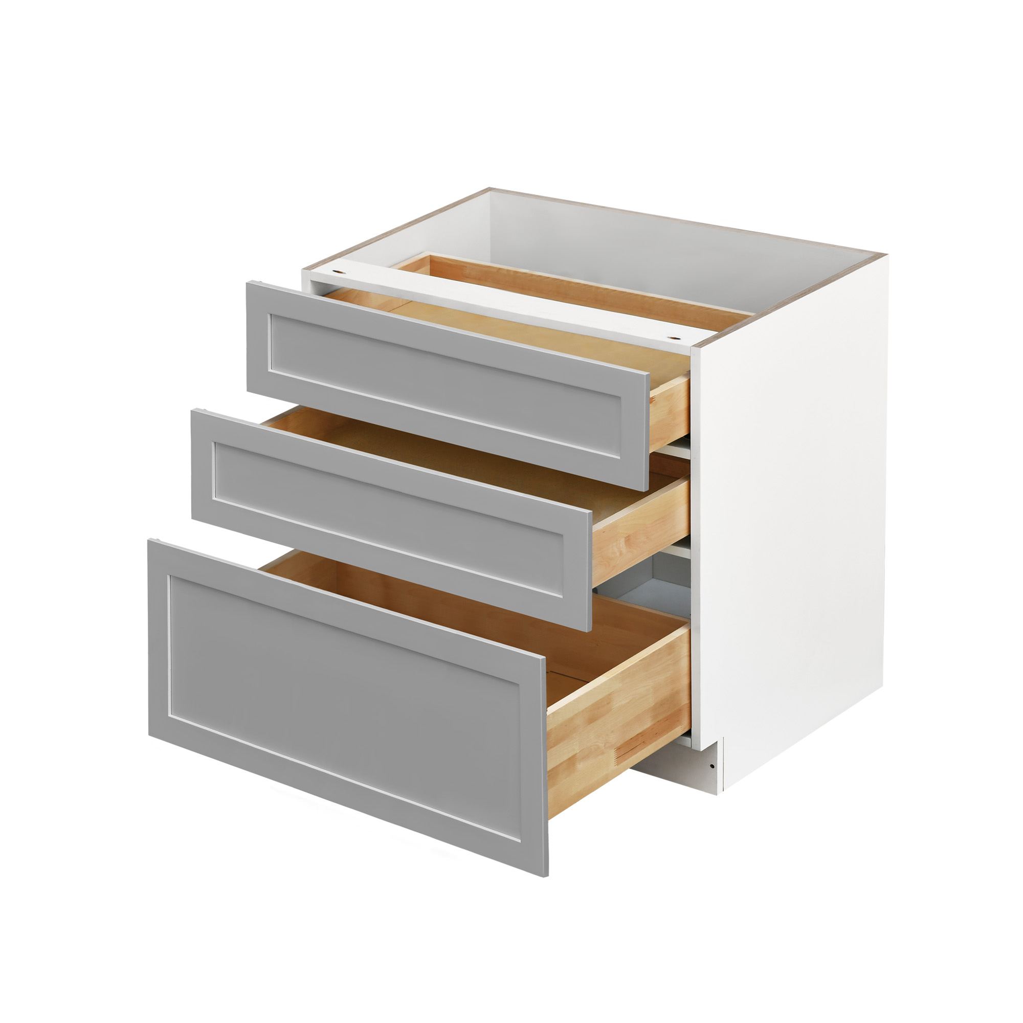 White Box Gray Shaker - 36"W Drawer Base Cabinet 3-Drawers