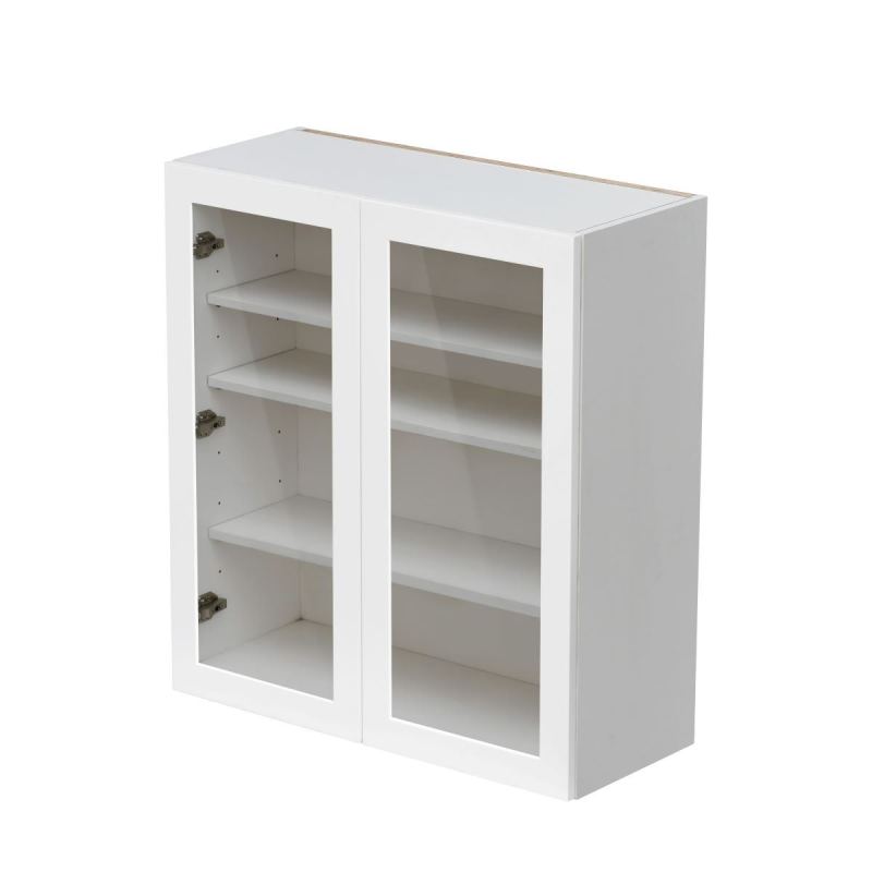 Mallorca White Shaker - 33"W x 36"H Glass Door Wall Cabinet