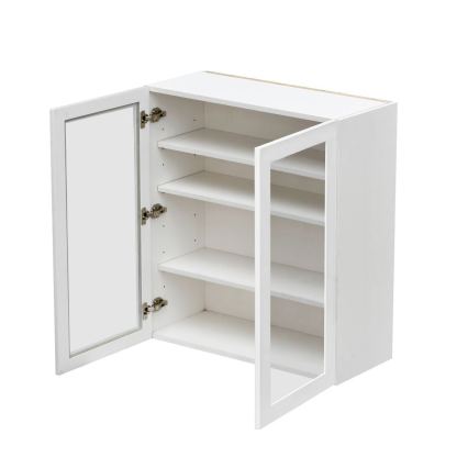 White Shaker Glass Door Cabinet 2-Doors 3-Adjustable Shelves