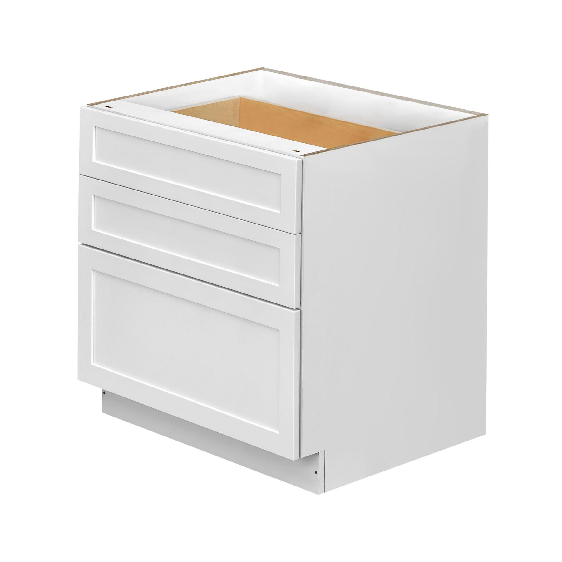 White Shaker - 36"W Drawer Base Cabinet 3-Drawers