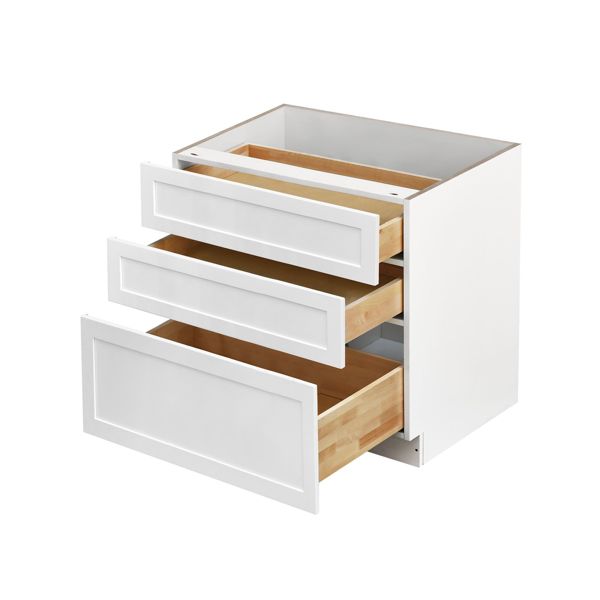 White Shaker - 36"W Drawer Base Cabinet 3-Drawers