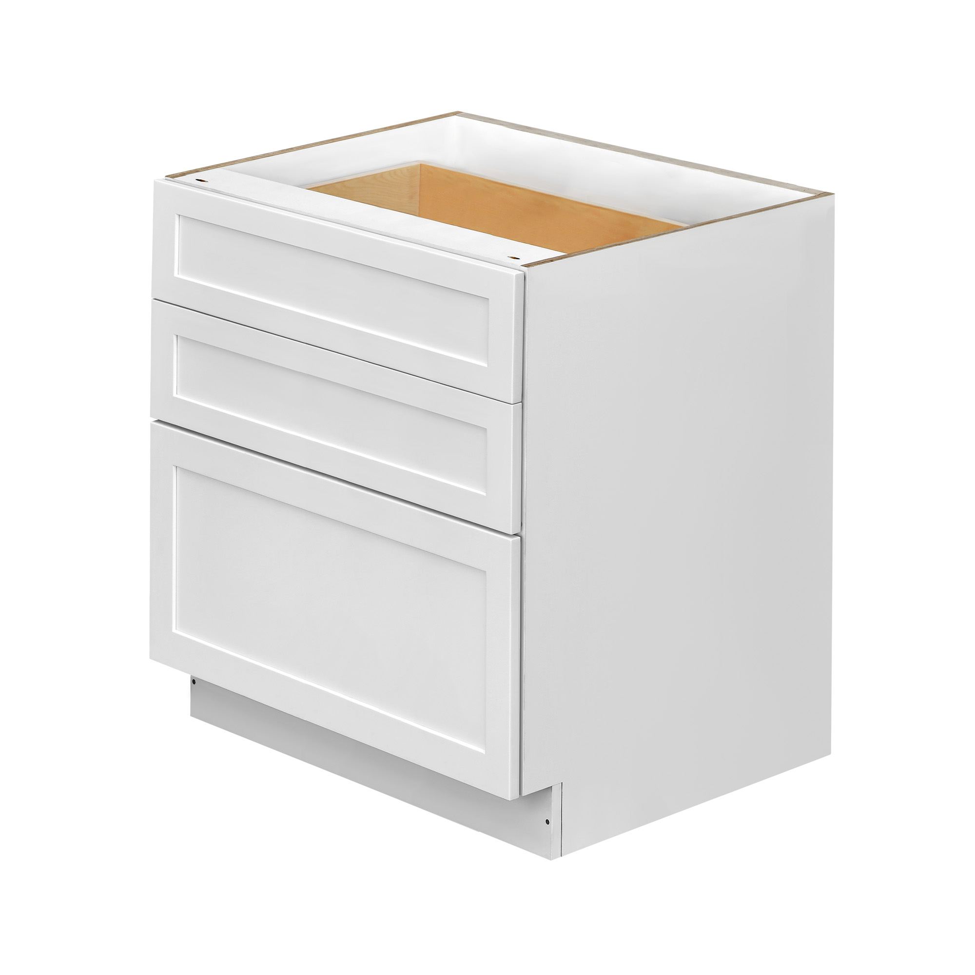 White Shaker - 33"W Drawer Base Cabinet 3-Drawers