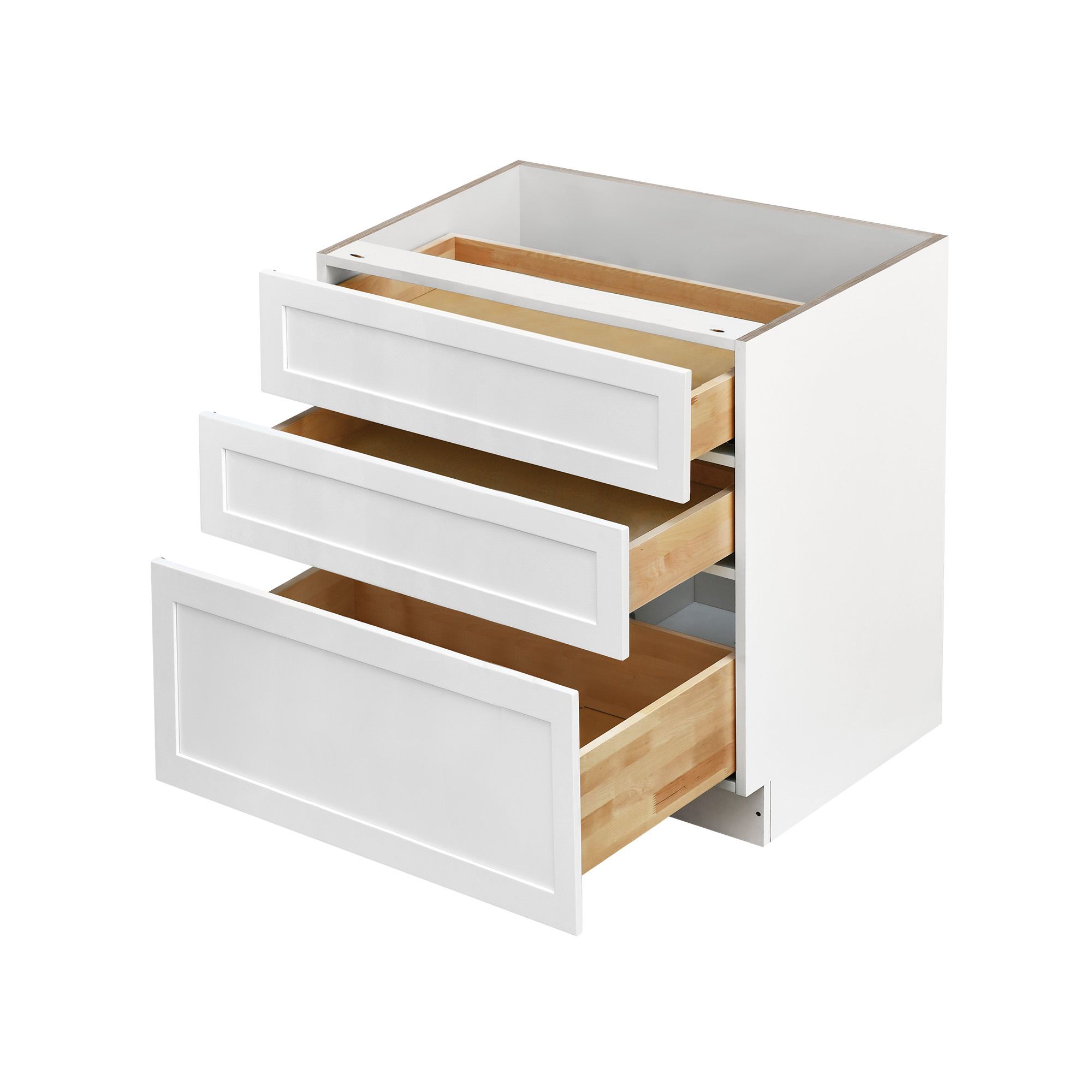 White Shaker - 33"W Drawer Base Cabinet 3-Drawers