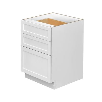 White Shaker - 24"W Drawer Base Cabinet 3-Drawers