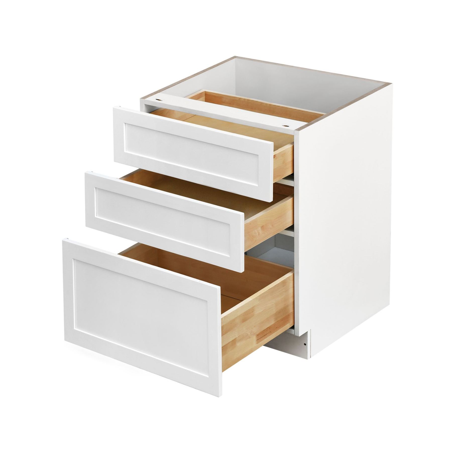 White Shaker - 24"W Drawer Base Cabinet 3-Drawers