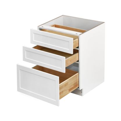 White Shaker - 24"W Drawer Base Cabinet 3-Drawers