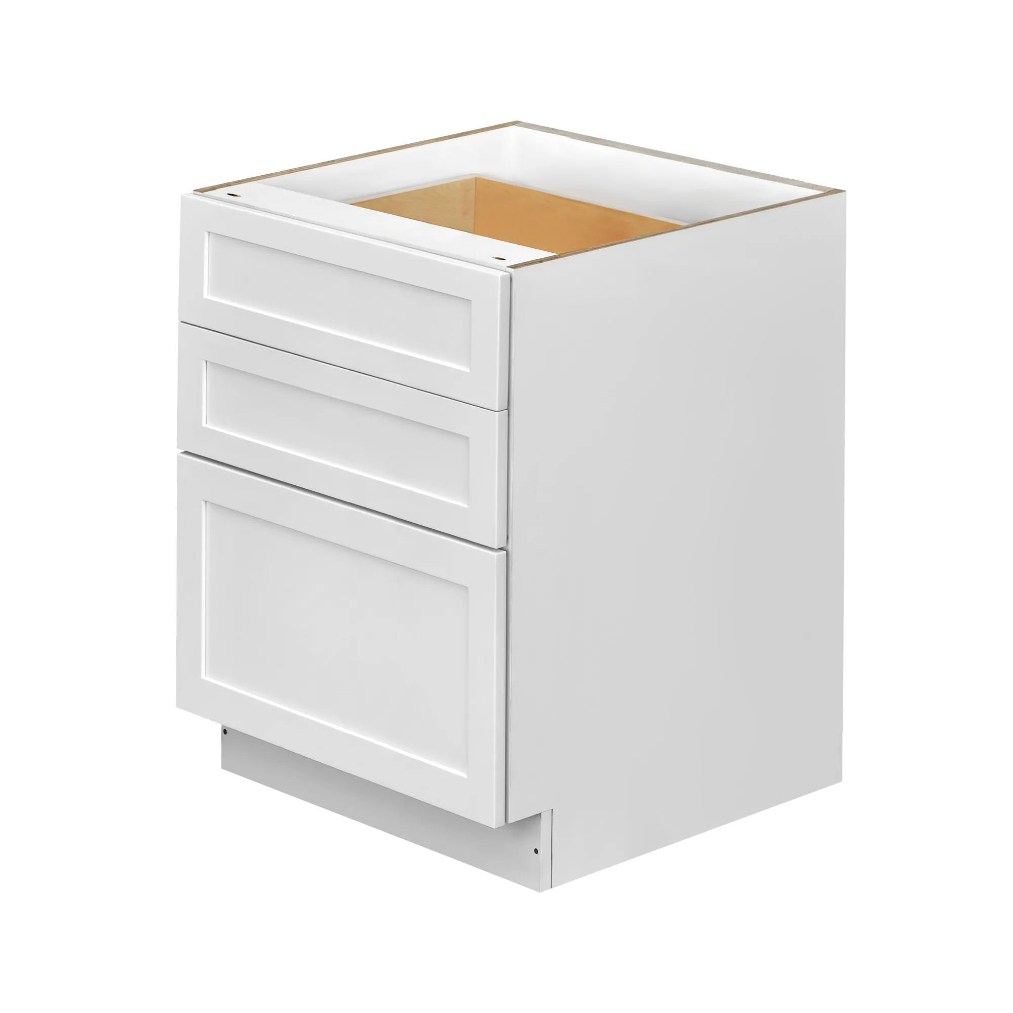 White Shaker - 30"W Drawer Base Cabinet 3-Drawers