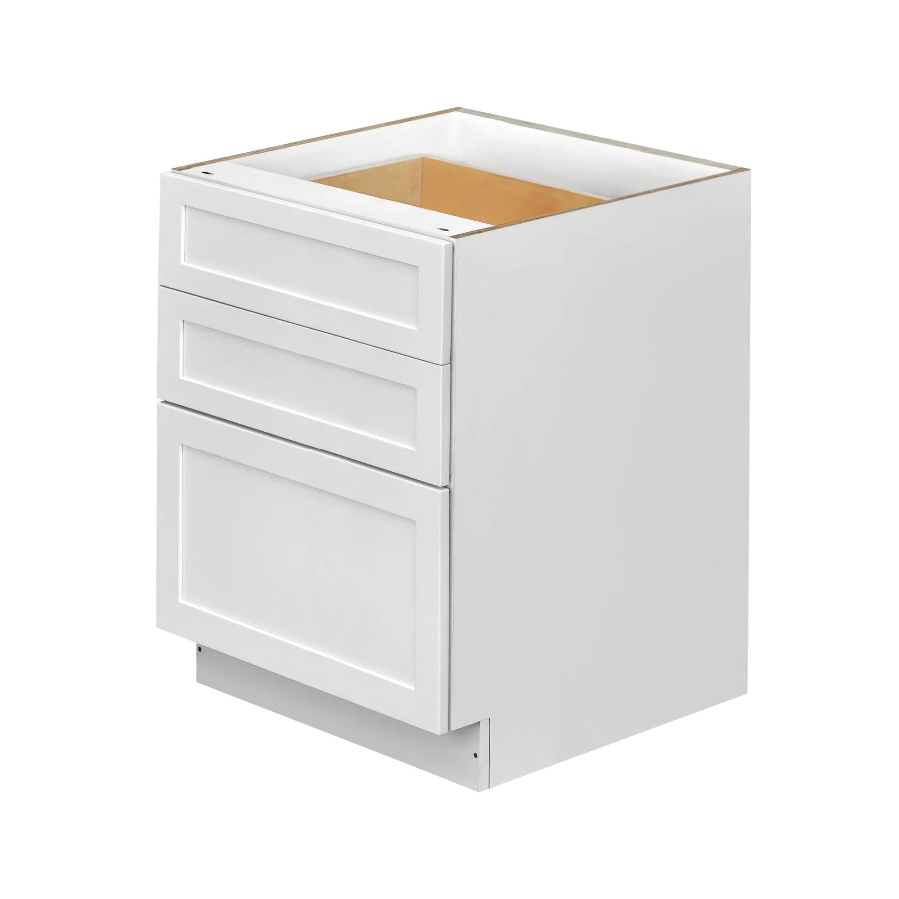 White Shaker - 30"W Drawer Base Cabinet 3-Drawers
