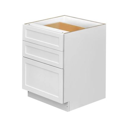 White Shaker - 30"W Drawer Base Cabinet 3-Drawers