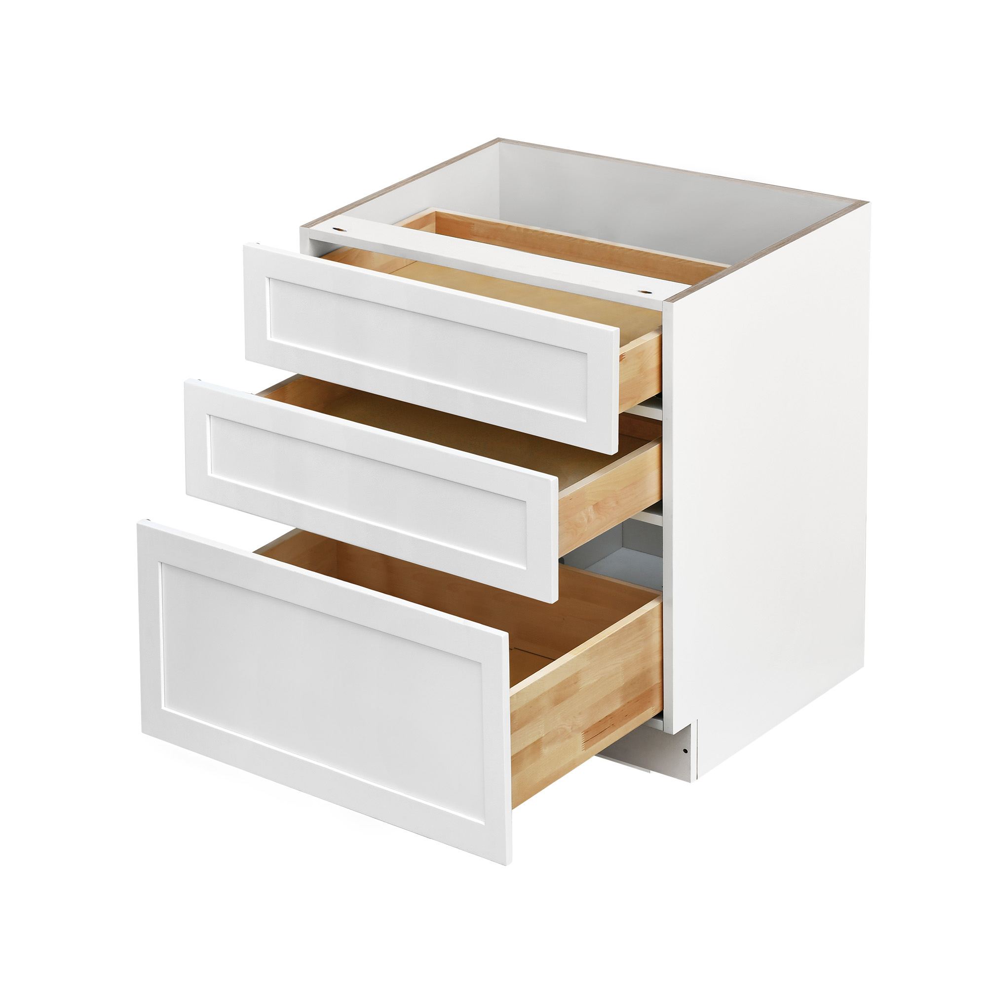 White Shaker - 30"W Drawer Base Cabinet 3-Drawers