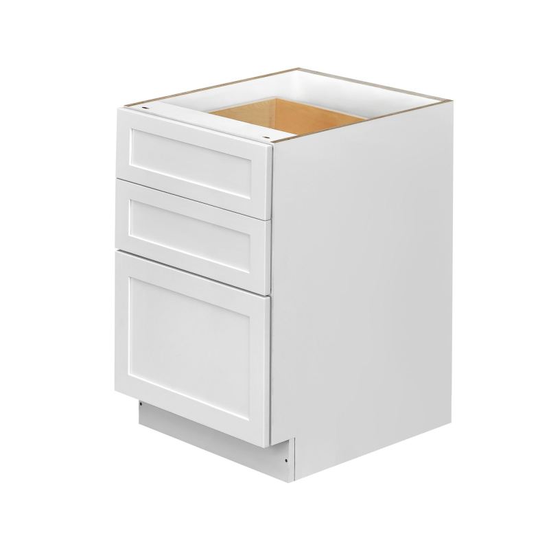 White Shaker - 21"W Drawer Base Cabinet 3-Drawers