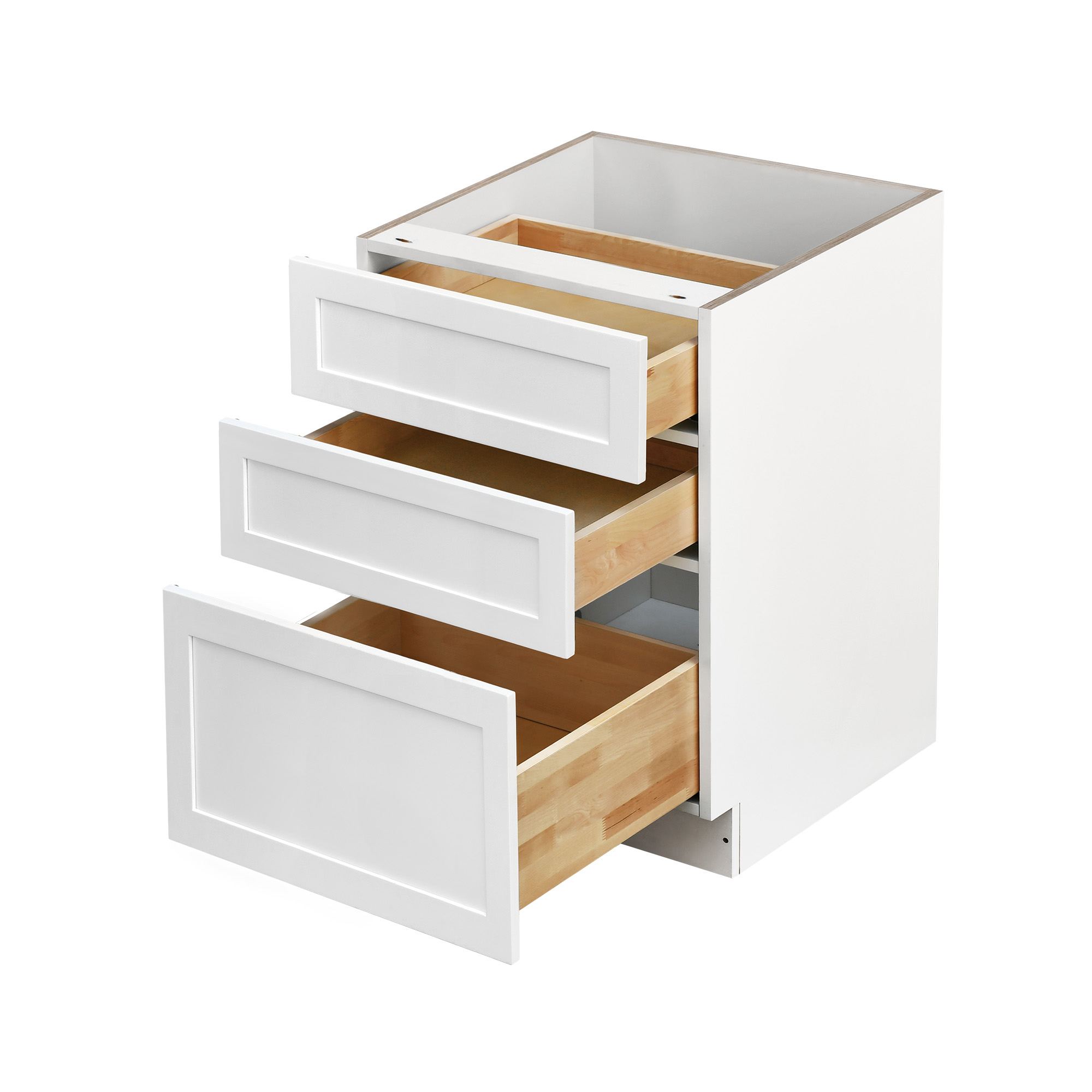 White Shaker - 21"W Drawer Base Cabinet 3-Drawers
