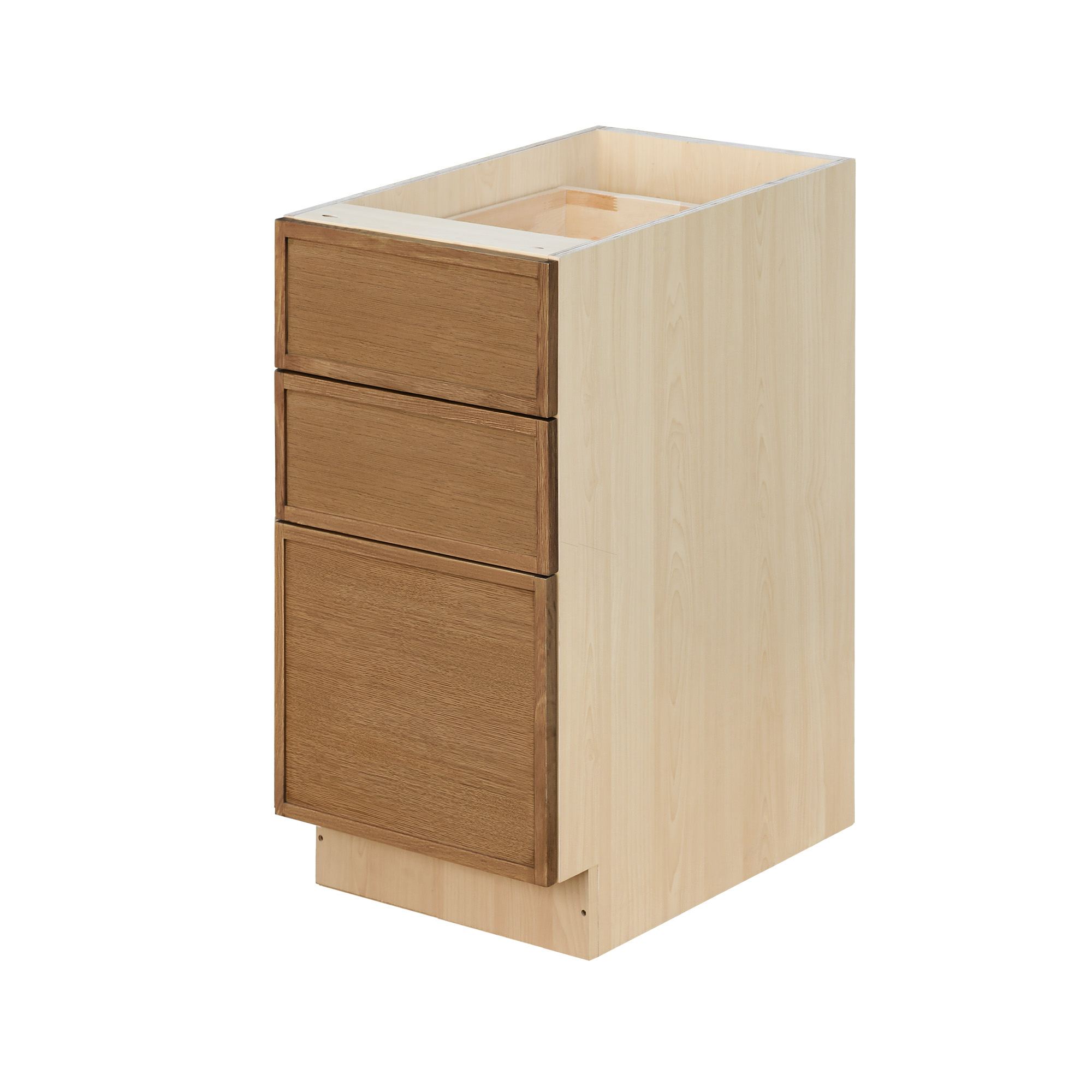 Shady Slim Oak - 12"W Drawer Base Cabinet 3-Drawers
