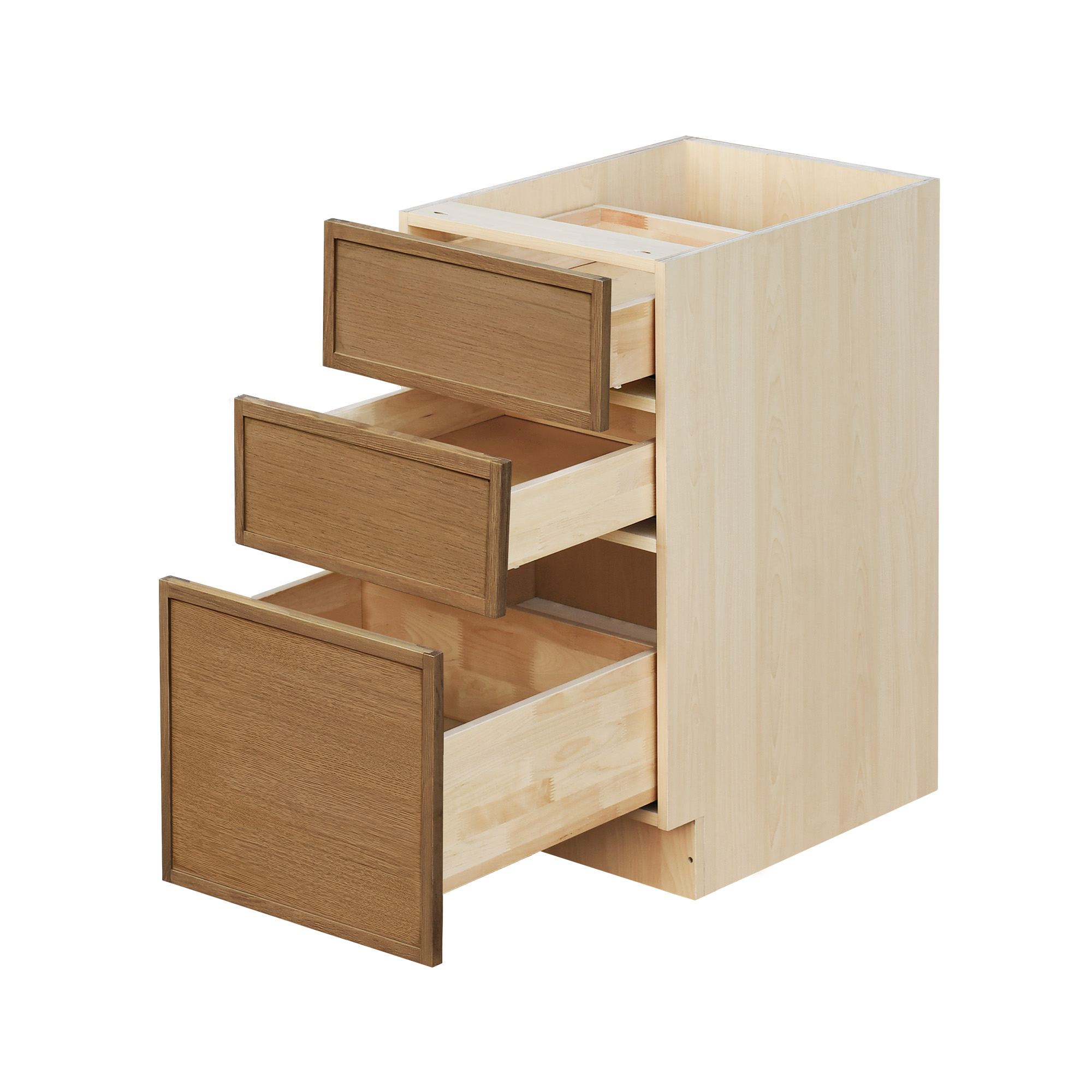 Shady Slim Oak - 12"W Drawer Base Cabinet 3-Drawers