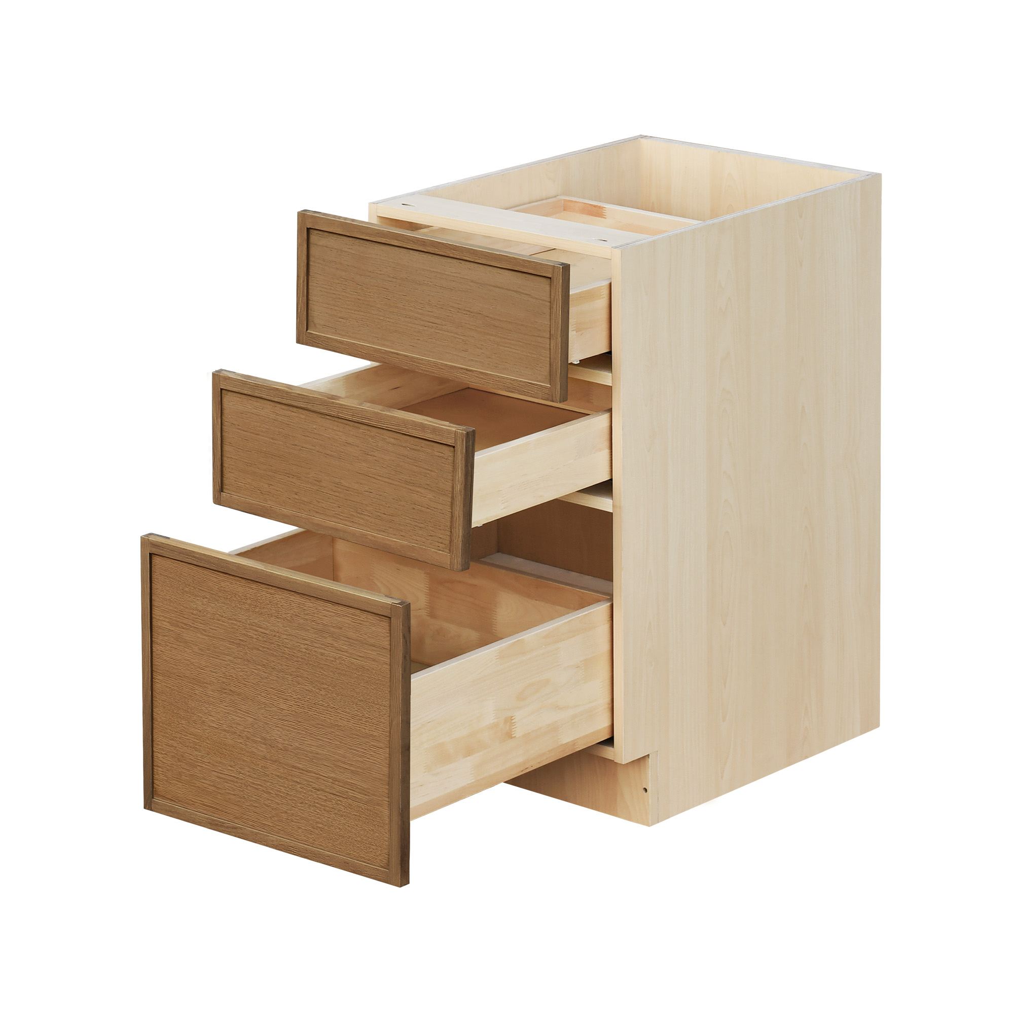 Shady Slim Oak - 15"W Drawer Base Cabinet 3-Drawers