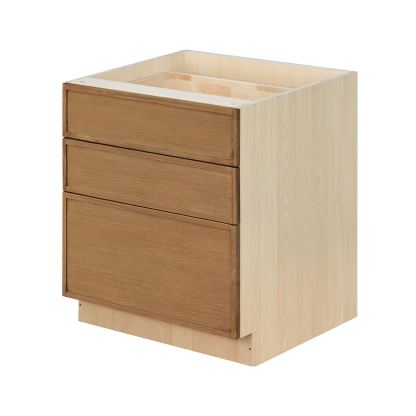 Shady Slim Oak - 30"W Drawer Base Cabinet 3-Drawers