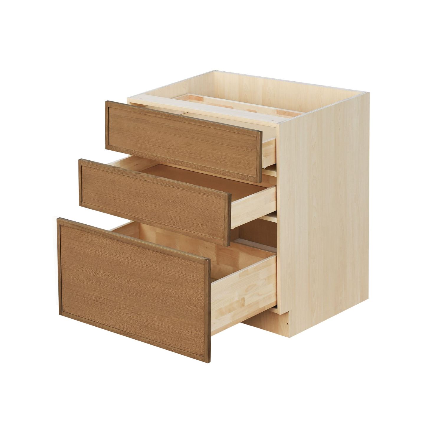 Shady Slim Oak - 27"W Drawer Base Cabinet 3-Drawers