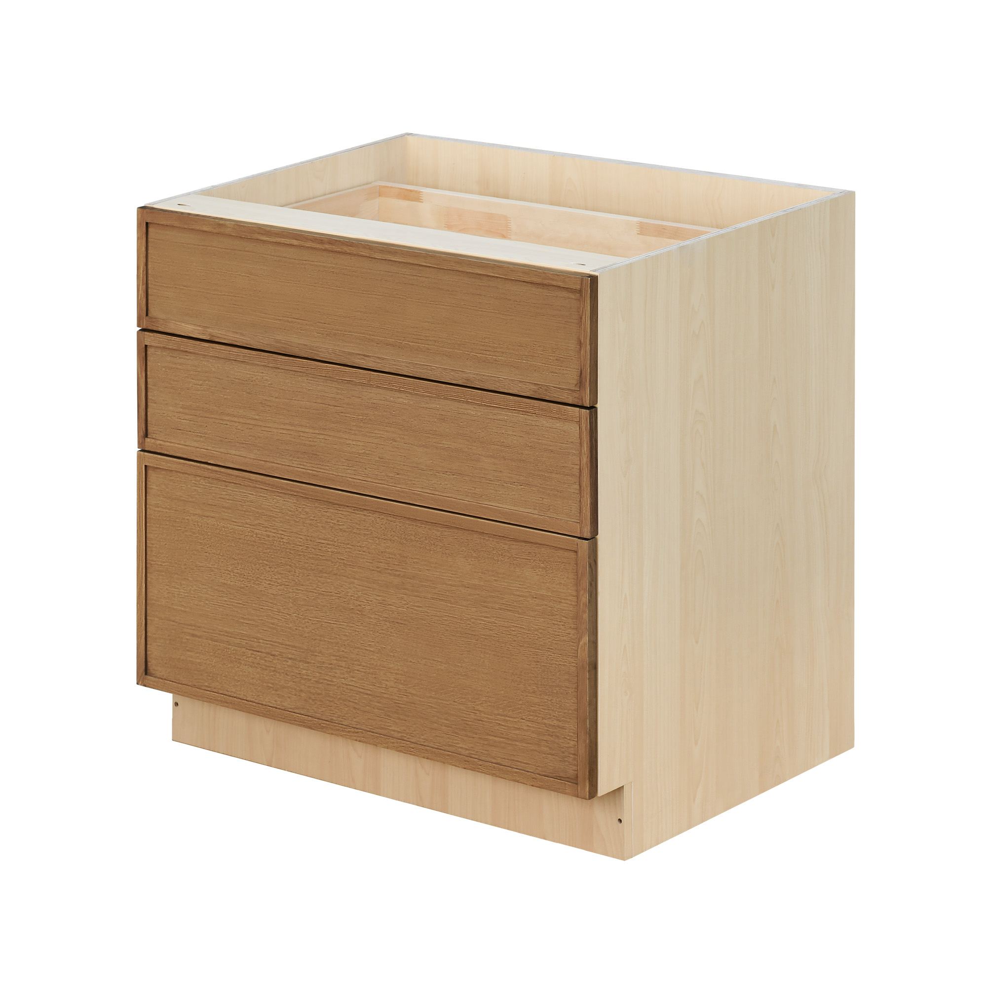 Shady Slim Oak - 36"W Drawer Base Cabinet 3-Drawers