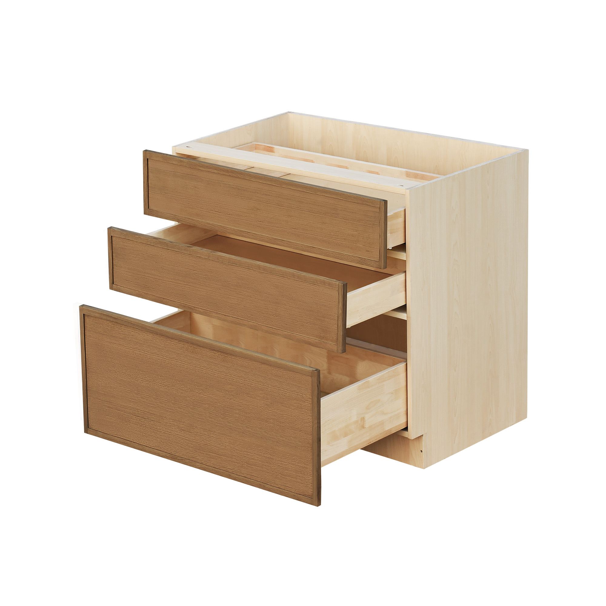 Shady Slim Oak - 36"W Drawer Base Cabinet 3-Drawers