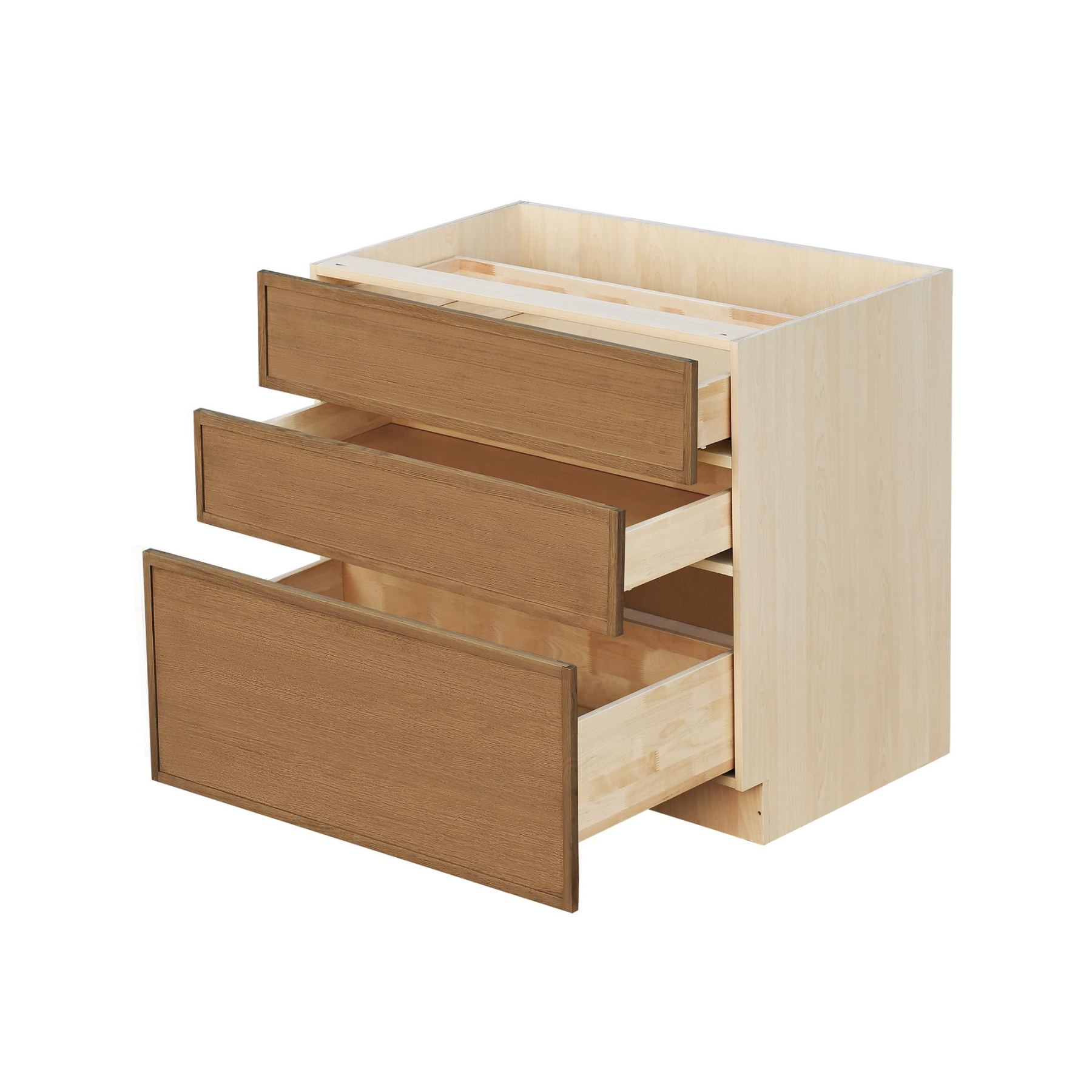 Shady Slim Oak - 36"W Drawer Base Cabinet 3-Drawers