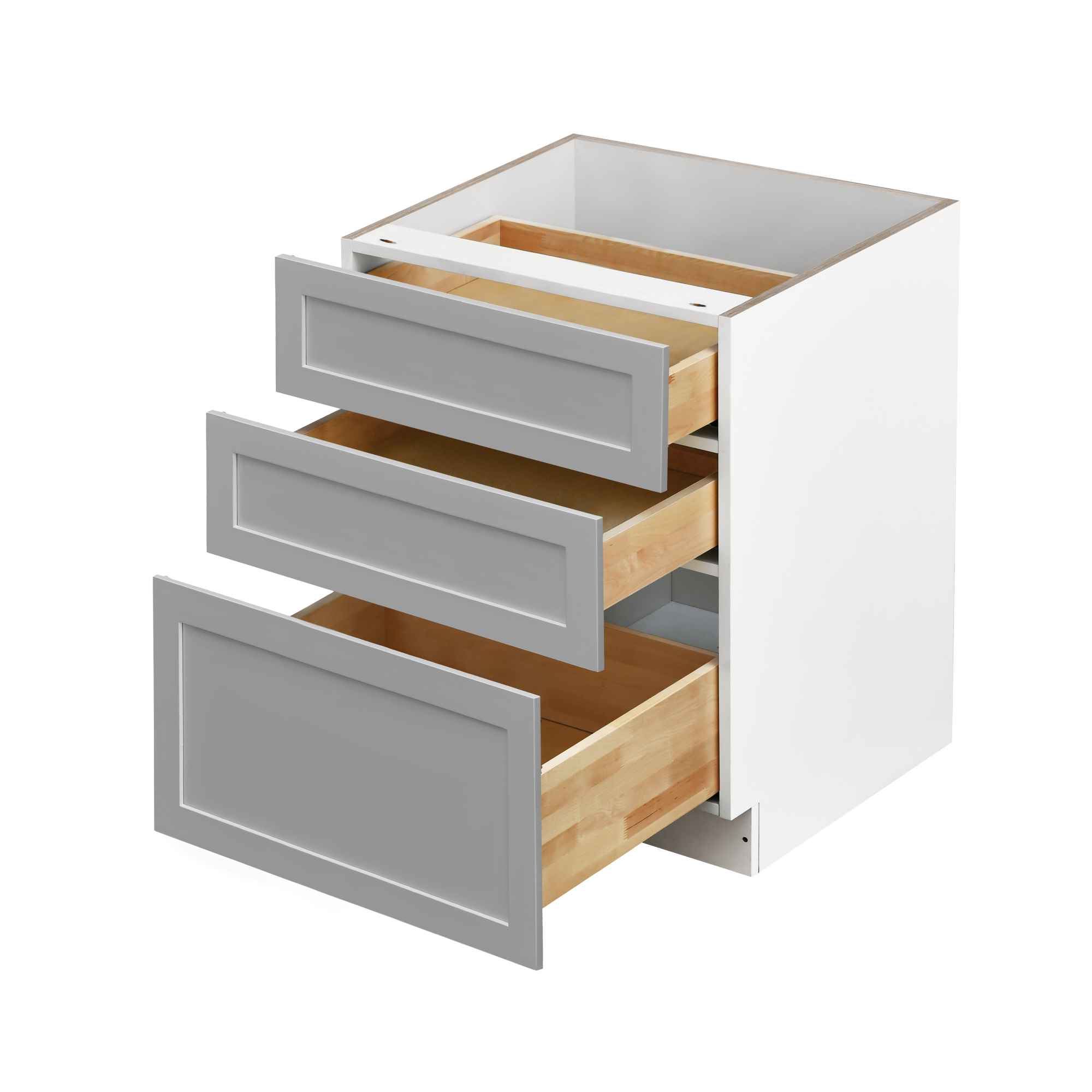 White Box Gray Shaker - 24"W Drawer Base Cabinet 3-Drawers