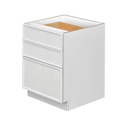 Slim White Shaker - 30"W Drawer Base Cabinet 3-Drawers