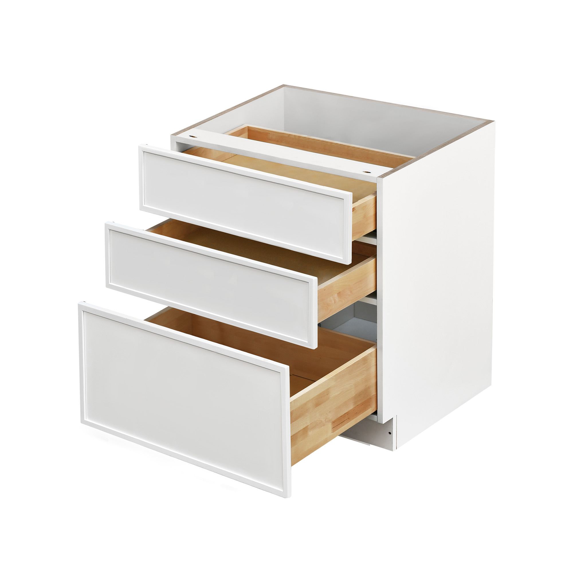 Slim White Shaker - 30"W Drawer Base Cabinet 3-Drawers