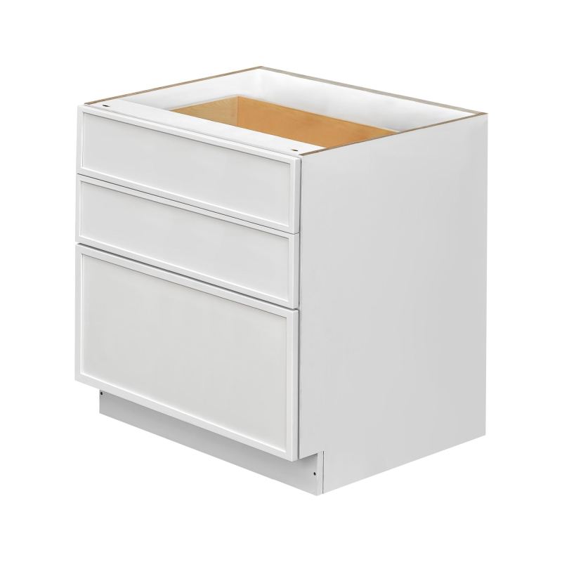 Slim White Shaker - 36"W Drawer Base Cabinet 3-Drawers
