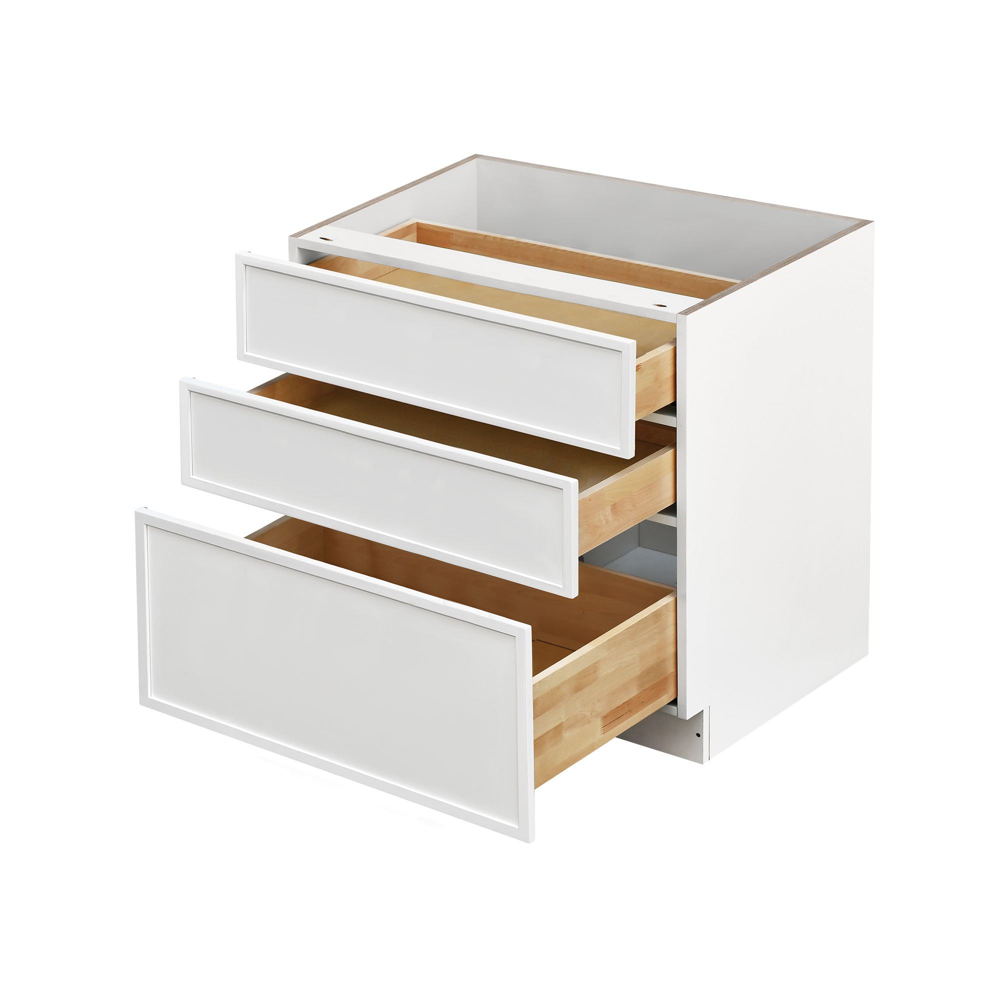 Slim White Shaker - 36"W Drawer Base Cabinet 3-Drawers