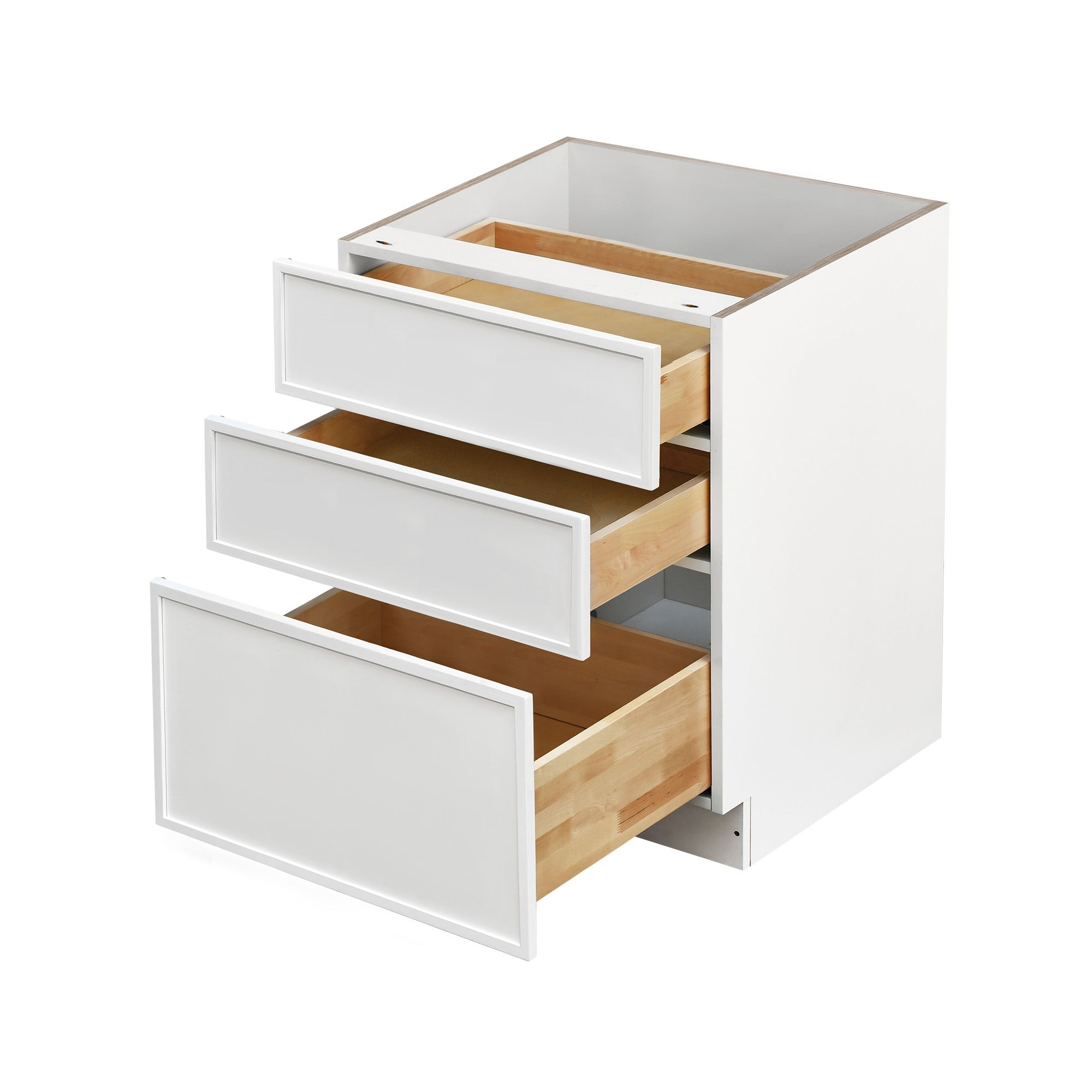 Slim White Shaker - 24"W Drawer Base Cabinet 3-Drawers