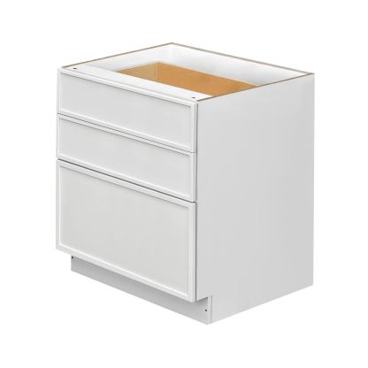 Slim White Shaker - 33"W Drawer Base Cabinet 3-Drawers