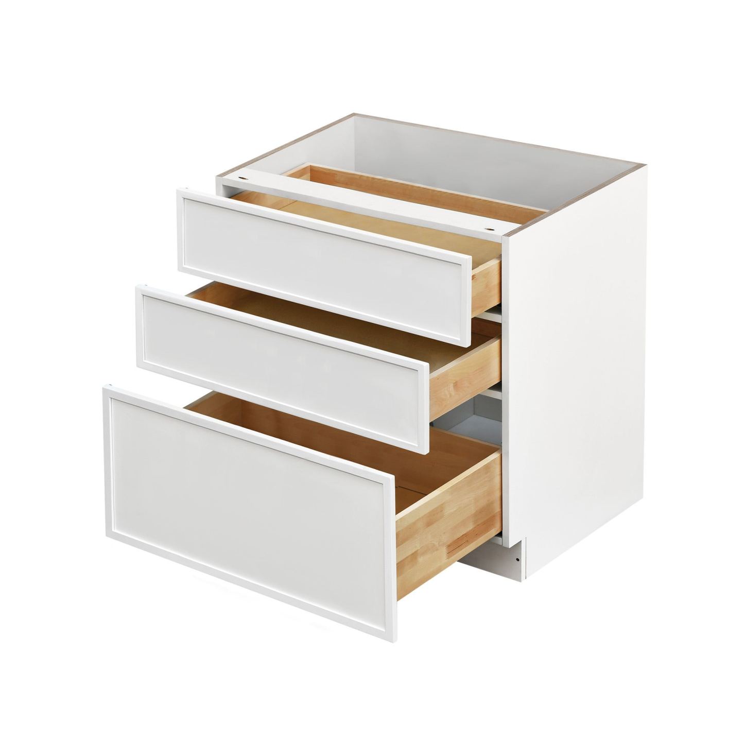 Slim White Shaker - 33"W Drawer Base Cabinet 3-Drawers