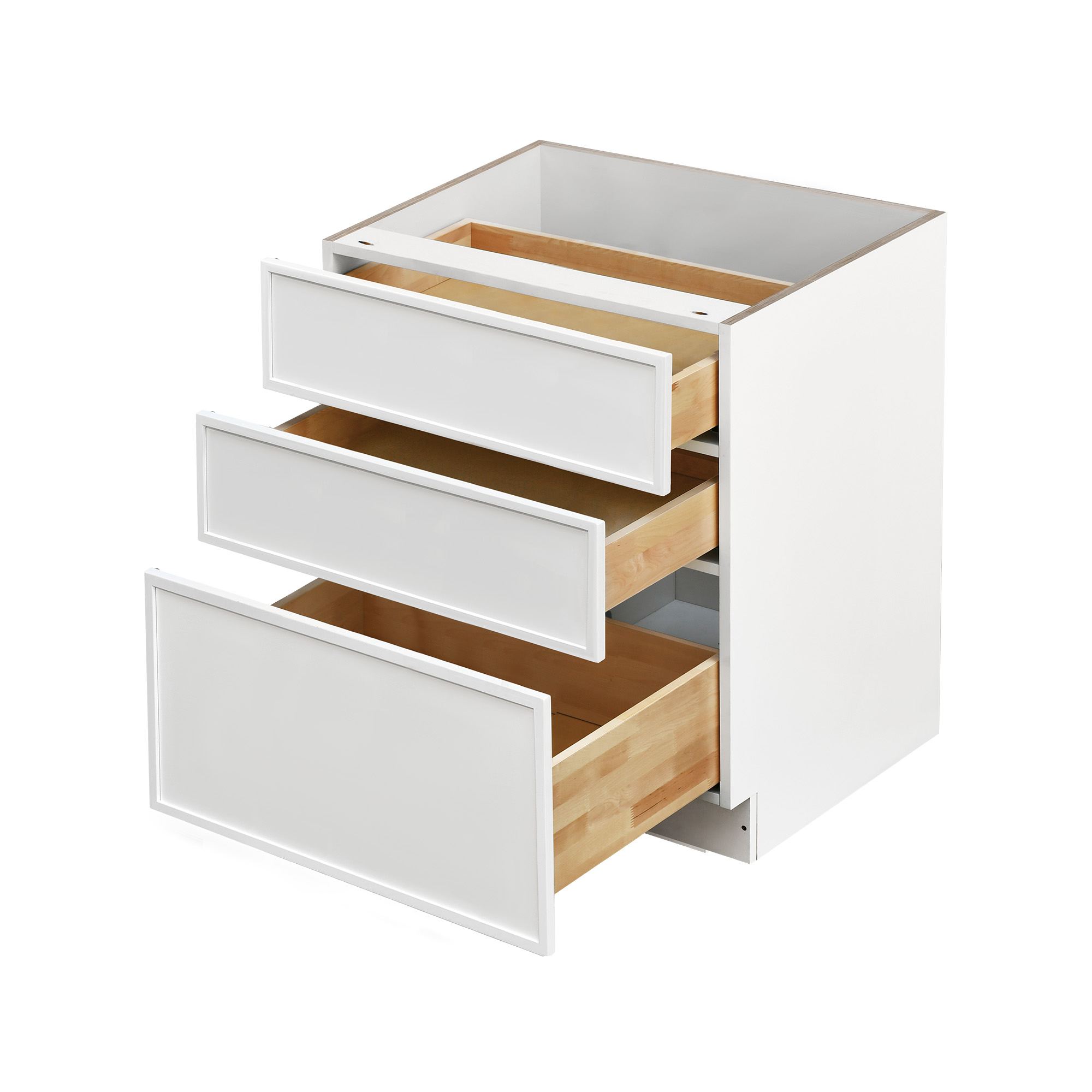 Slim White Shaker - 27"W Drawer Base Cabinet 3-Drawers