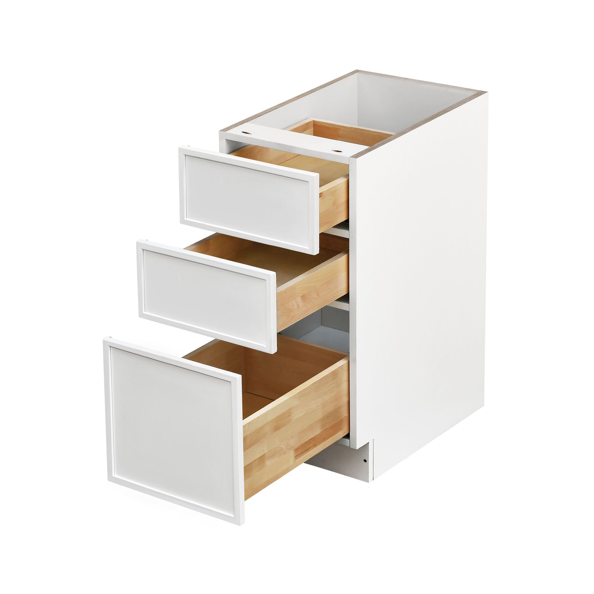 Slim White Shaker - 12"W Drawer Base Cabinet 3-Drawers