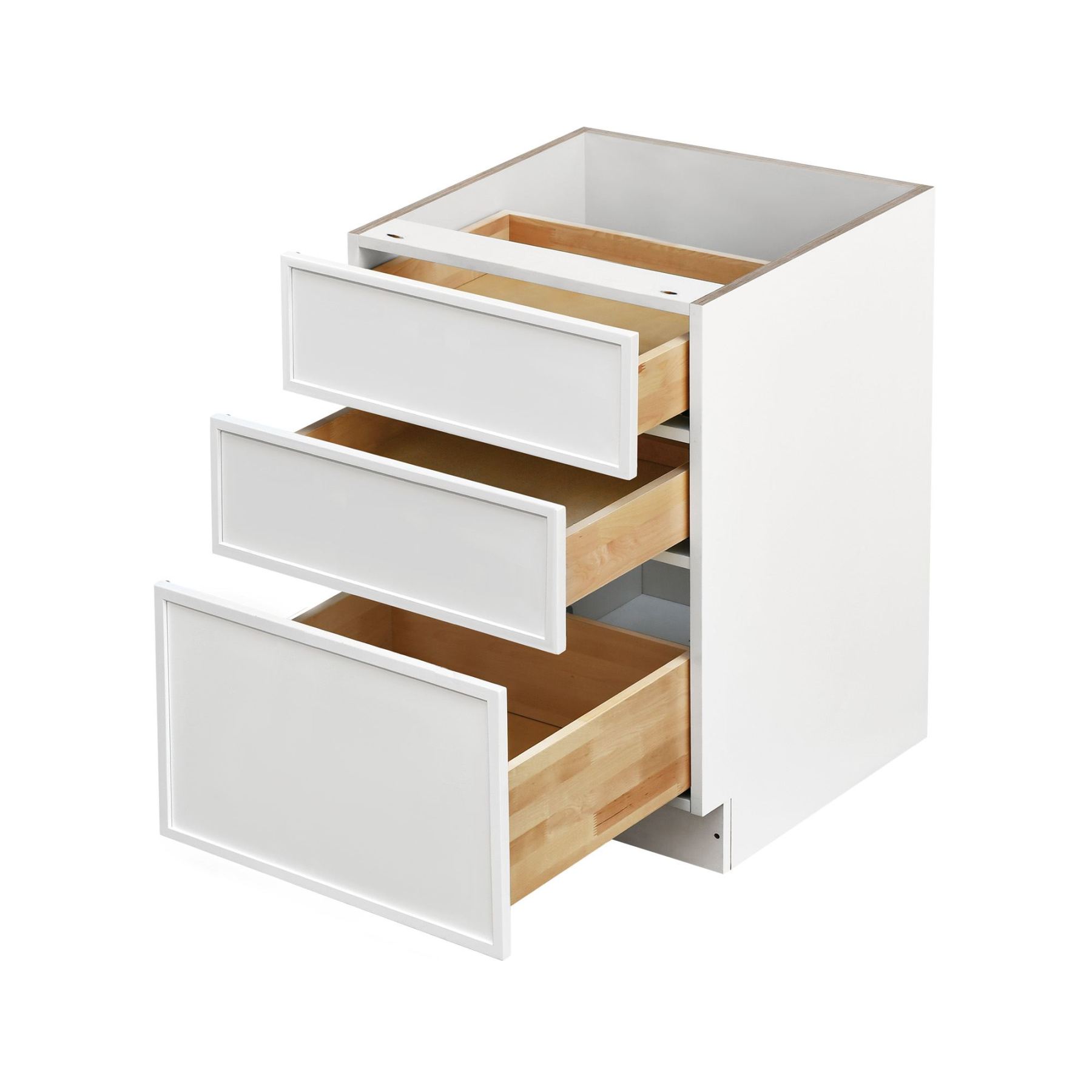 Slim White Shaker - 21"W Drawer Base Cabinet 3-Drawers
