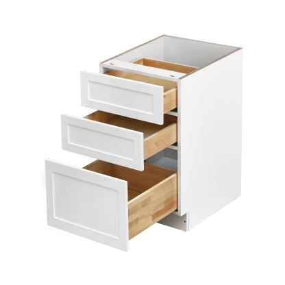 White Shaker - 18"W Drawer Base Cabinet 3-Drawers