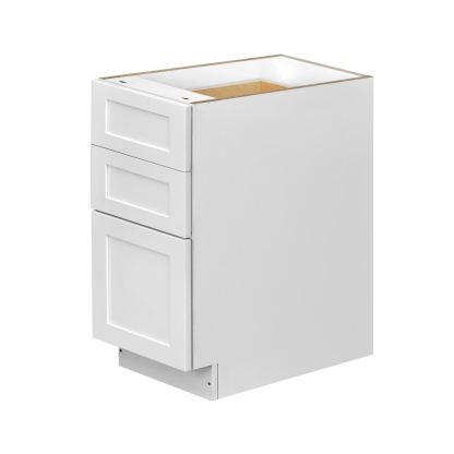 White Shaker - 15"W Drawer Base Cabinet 3-Drawers