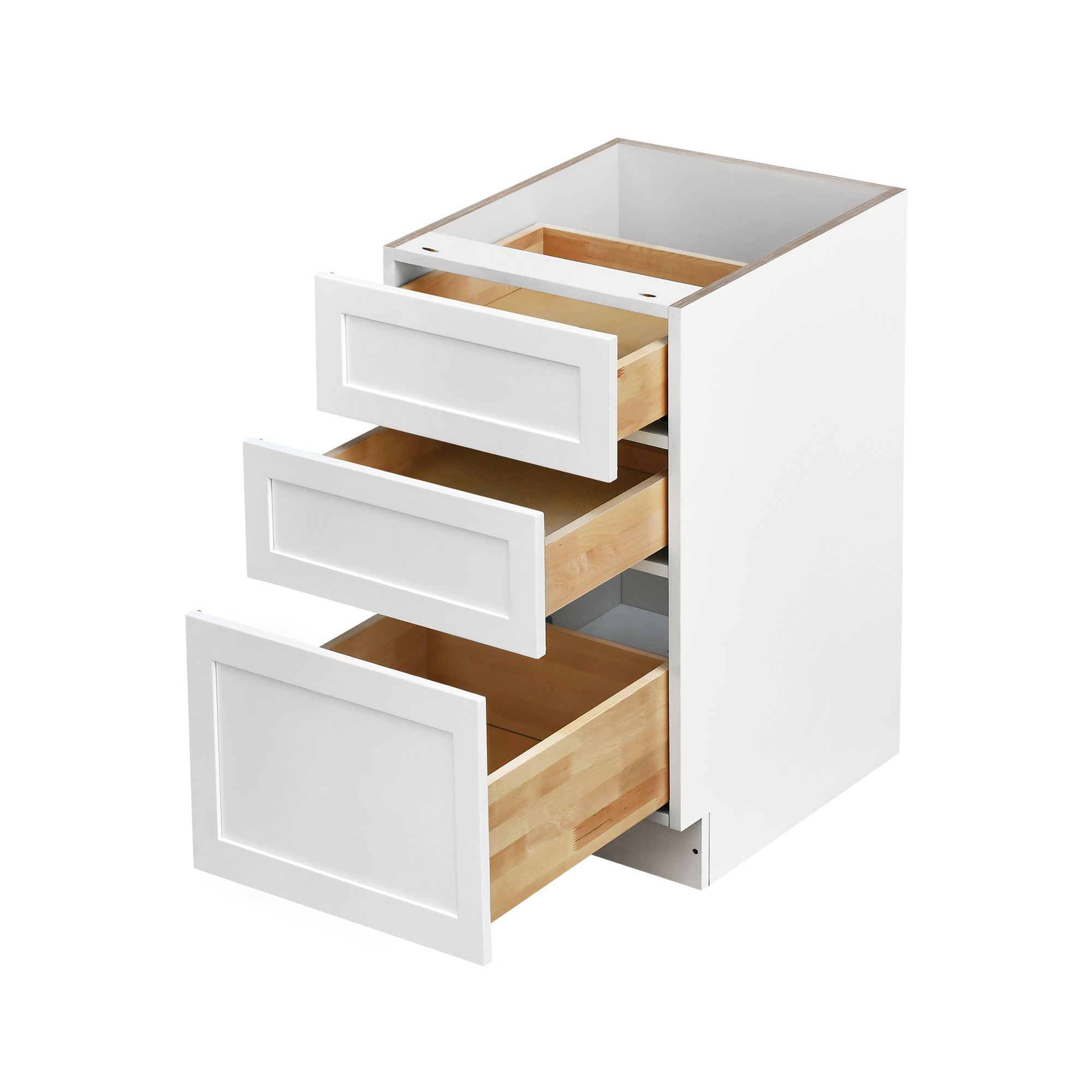 White Shaker - 15"W Drawer Base Cabinet 3-Drawers