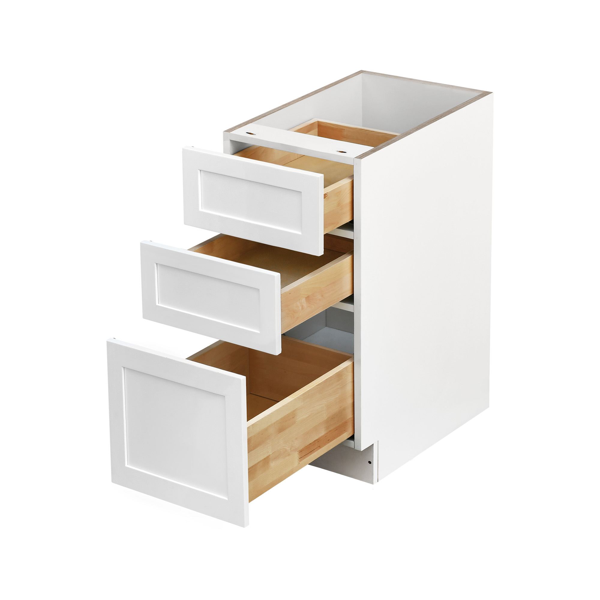 White Shaker - 12"W Drawer Base Cabinet 3-Drawers