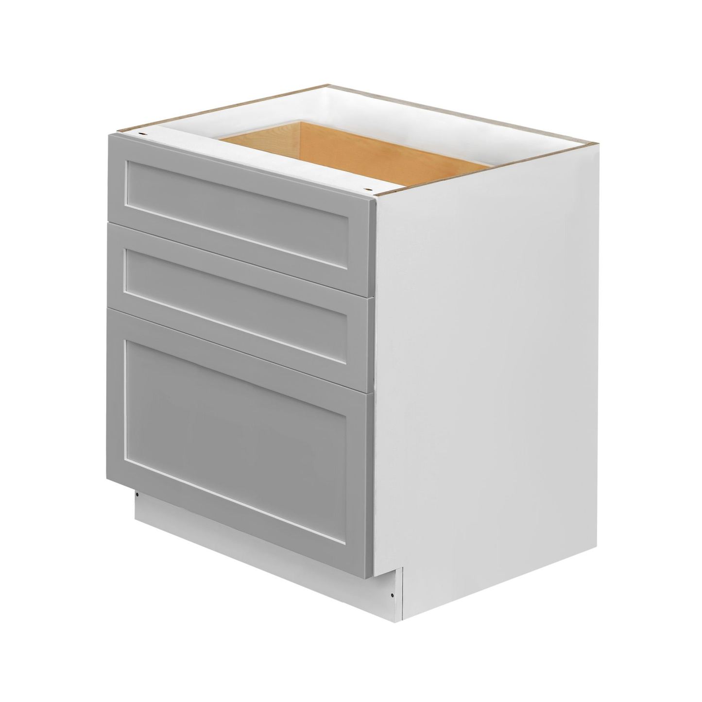 White Box Gray Shaker - 33"W Drawer Base Cabinet 3-Drawers